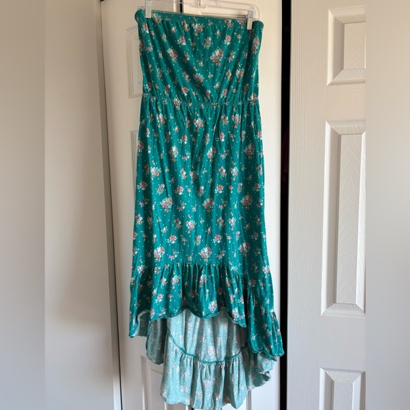 O'Neill Teal Floral high low strapless midi dress - Picture 1 of 7
